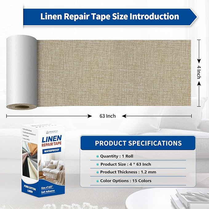 KING MOUNTAIN Linen Repair Patches, Self-Adhesive Linen Fabric Patches - Image 4