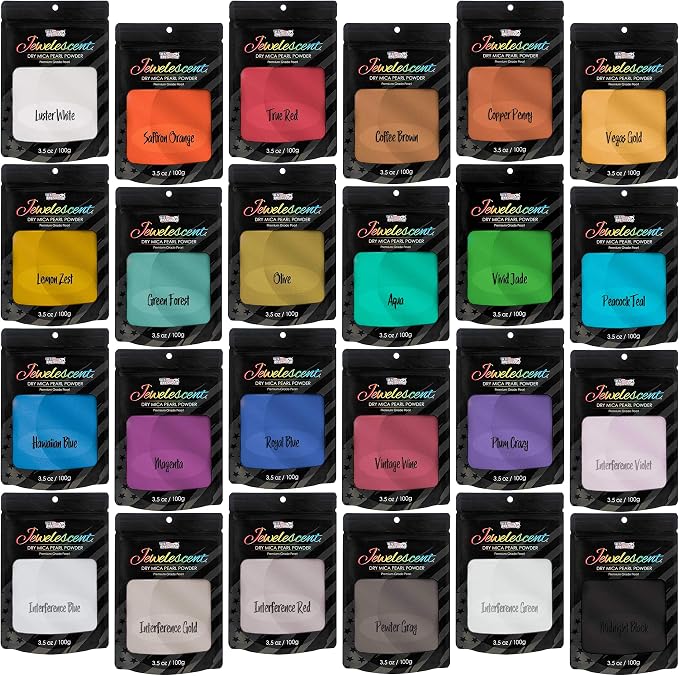 U.S. Art Supply Jewelescent Mica Pearl Pigment Powder Kit, 24 Master Colors by USArtSupply