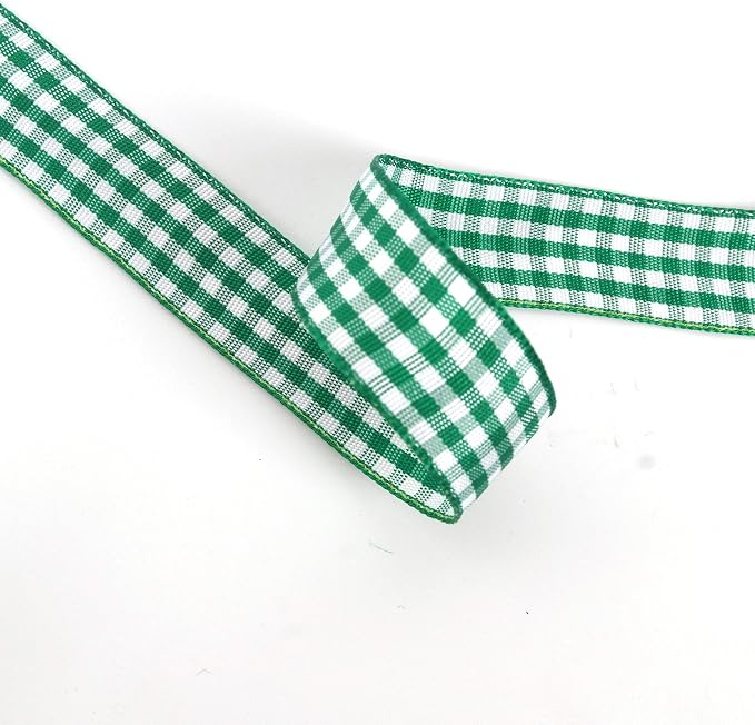 Green Gingham Plaid Checked Ribbon 25 Yards Each Roll 100% Polyester - Image 4