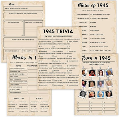 80th Birthday Party Games, Born in 1945 Games Bundle, Birthday Party Supplies by QUPT