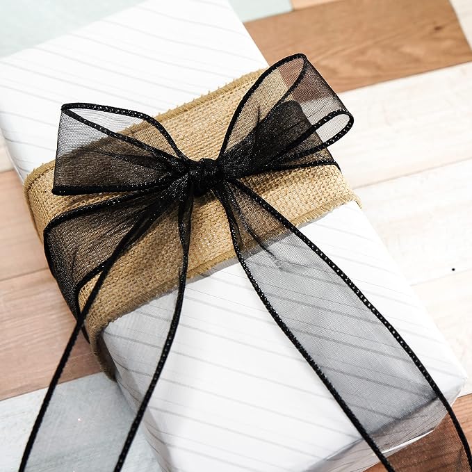 CT CRAFT LLC Sheer Organza Wired Ribbon 1.5" x 50Yards Black - Image 6