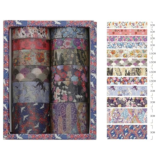 12 Rolls Kyoto Charm Washi Tape Set Japanese Arts Adhesive Tapes Geometric - Image 3