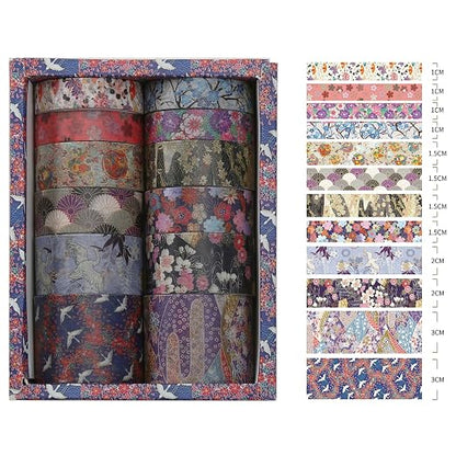 12 Rolls Kyoto Charm Washi Tape Set Japanese Arts Adhesive Tapes Geometric - Image 3