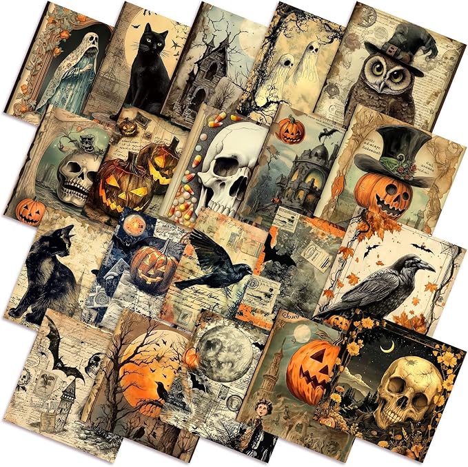Ganeen 60 Pcs 10 x 10 Inch Vintage Halloween Quilting Fabric Squares Spooky by Ganeen