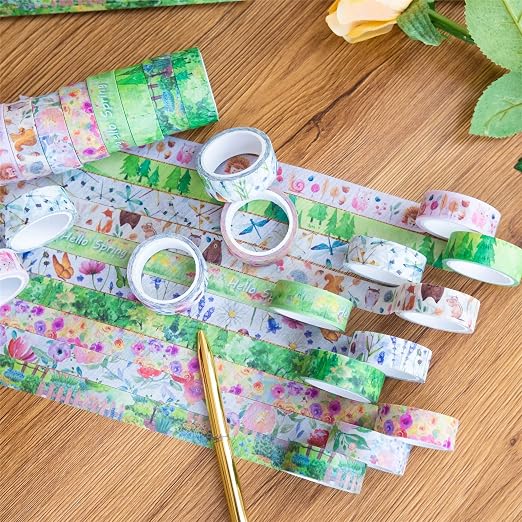 YUBBAEX 10 Rolls Four Seasons Washi Tape Set Green Grass Flowers Masking - Image 8