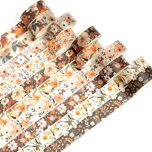 10 Rolls Blooming Flowers Washi Tape Set Floral Arts Adhesive Tapes Colorful - Image 2