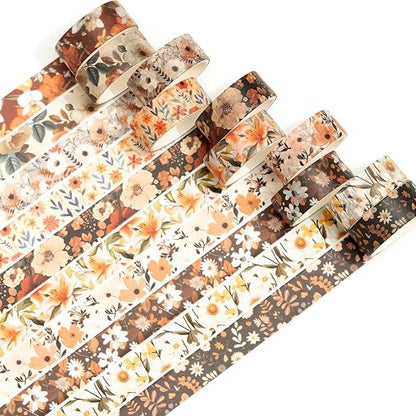 10 Rolls Blooming Flowers Washi Tape Set Floral Arts Adhesive Tapes Colorful - Image 2