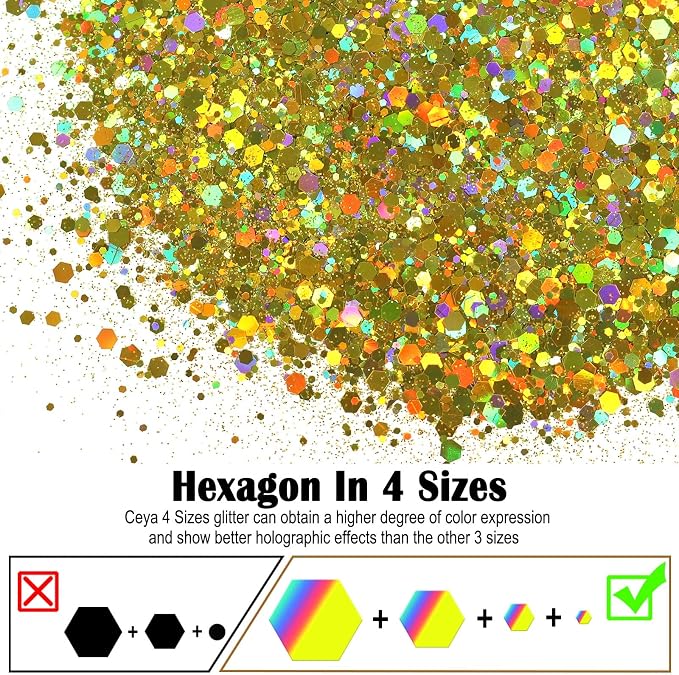 Ceya Holographic Chunky Glitter, 4.9oz/ 140g Cyan Gold Craft Glitter Powder - Image 2