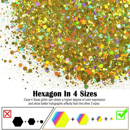 Ceya Holographic Chunky Glitter, 4.9oz/ 140g Cyan Gold Craft Glitter Powder - Image 2