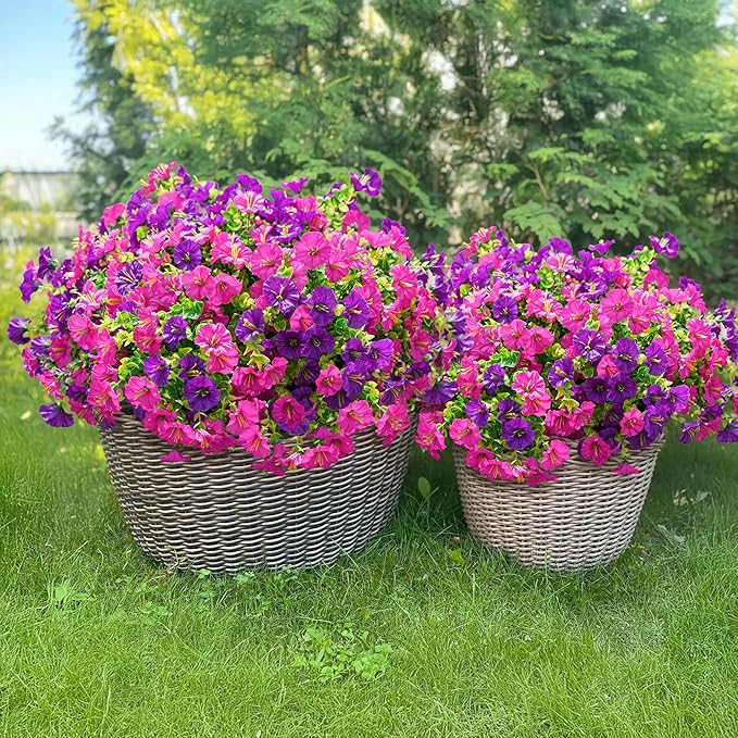 Artificial Flowers Fake Plants for Outdoors Decoration, 12 Bundles Silk Morning - Image 3