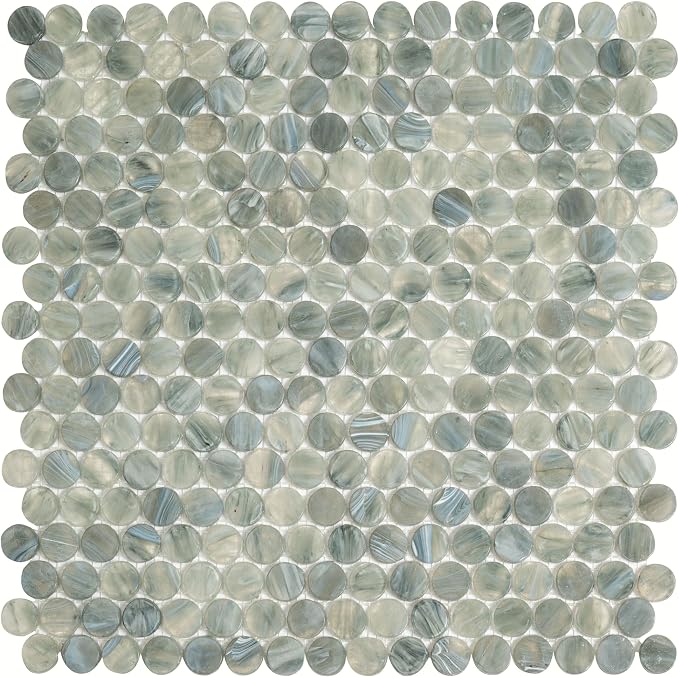 Mixed Gray Penny Round Mosaic Glass Tile – 12.2 x 12.2 Inch by Tiletopia