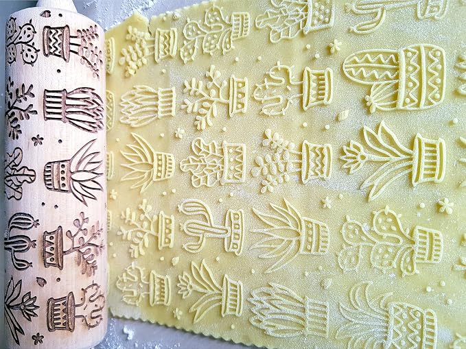 CACTUS Embossing Rolling Pin Embossed dough roller by Algis Crafts - Image 2