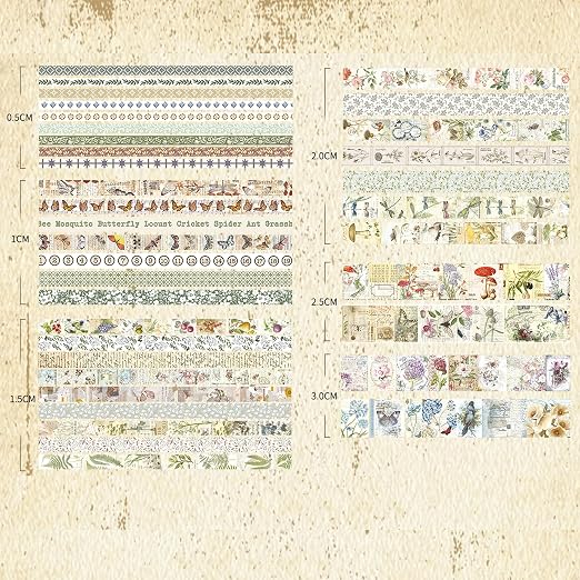 36 Rolls Vintage Washi Tape Pack Retro Arts Adhesive Tapes Wide Chronicle - Image 4