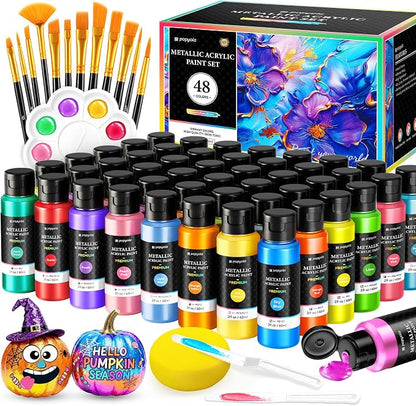 64 PCS Metallic Acrylic Paint Set by POPYOLA