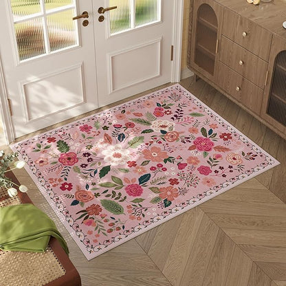 Rugcomf Door Mat Indoor Entrance 2x3 Rug Machine Washable Boho Floral Small by Rugcomf