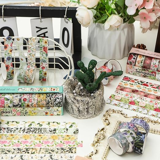 10 Rolls Blooming Flowers Washi Tape Set Floral Arts Adhesive Tapes Colorful - Image 6