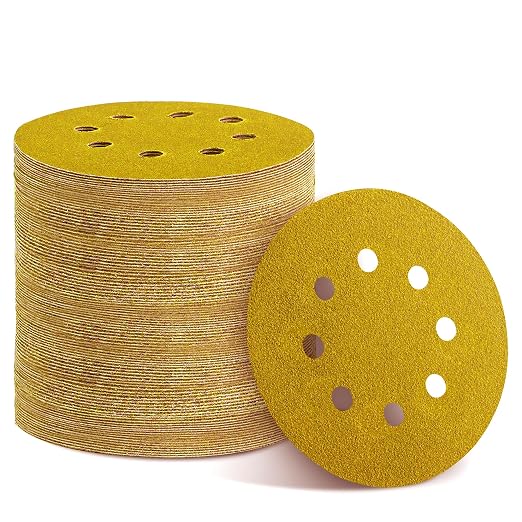 75PCS Gold Sanding Discs Set, 5-Inch 8-Hole Sandpaper by YEHBS