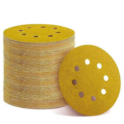 75PCS Gold Sanding Discs Set, 5-Inch 8-Hole Sandpaper by YEHBS
