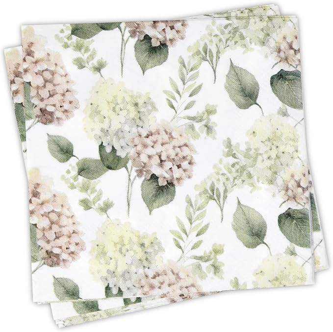 100 Pcs Hydrangea Scatter Floral Cocktail Beverage Napkins Hydrangeas Flowers - Image 8