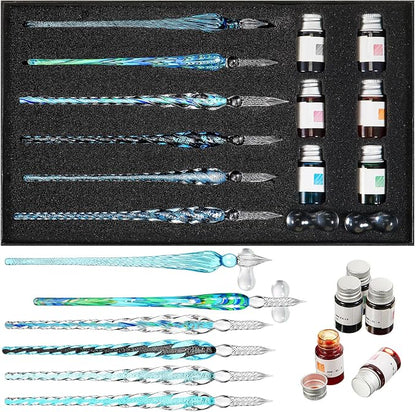 Zonon Glass Dipped Pen Ink Set 14 Pcs Include 6 Pcs Glass Dip Pen, 6 Colorful by Zonon
