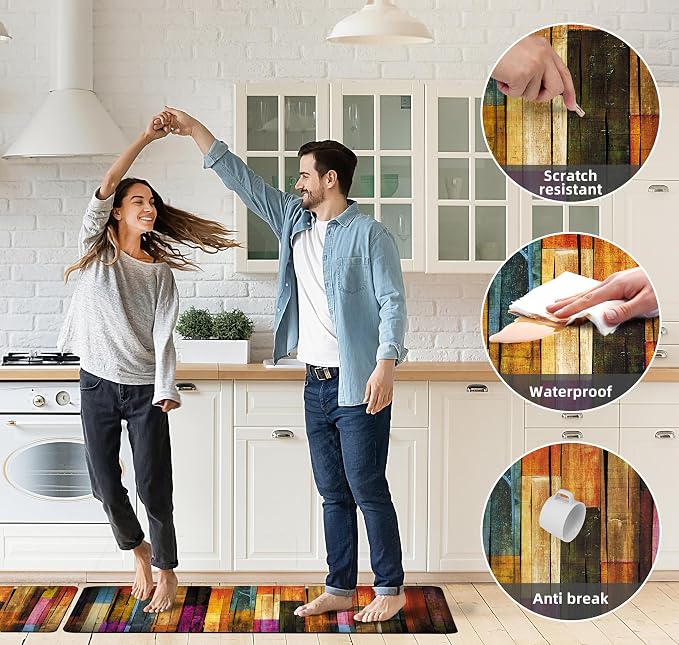 Kitchen Mats for Floor Colorful kitchen rugs Cool Wooden Abstract Anti Fatigue - Image 7