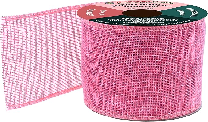 Mandala Crafts Pink Burlap Wired Ribbon 3 Inches Wide Jute Ribbons - Image 2
