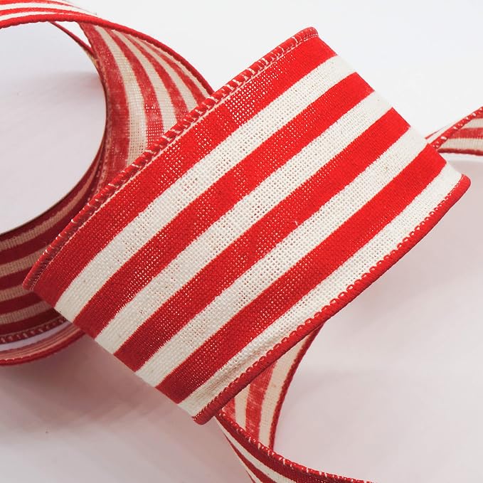 CT CRAFT LLC Striped Canvas Cotton Ribbon 2.5" x 10 Yards Ivory/Red Stripes - Image 2