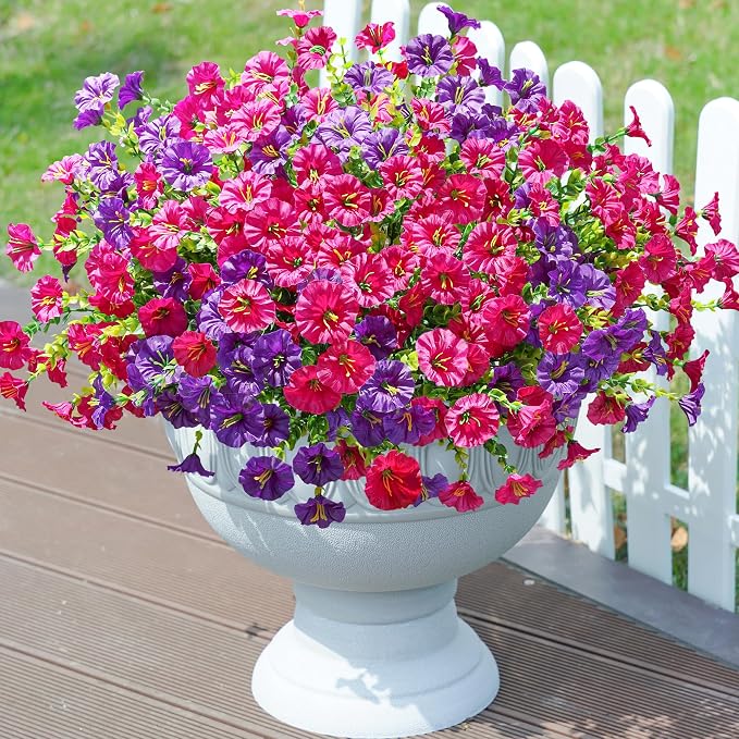 Artificial Flowers Fake Plants for Outdoors Decoration, 12 Bundles Silk Morning - Image 8