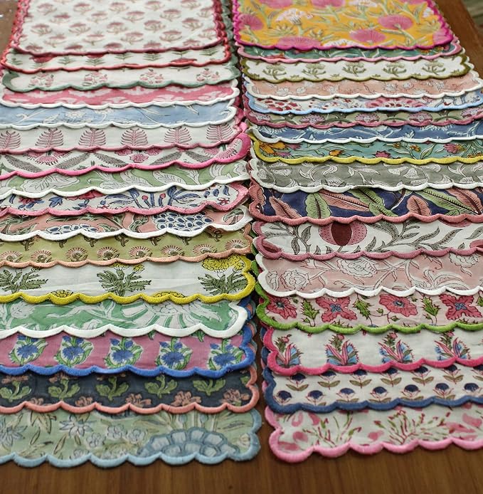 Ridhi Mix Random Hand Block Print Napkins 9" x 9" Set of 6 Reusable Cotton - Image 8