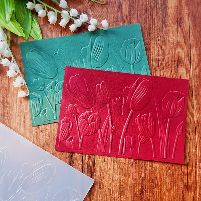 NZJ 3D Texured Spring Happy Mother's Day Flower Tulip Plastic Embossing Folders - Image 4