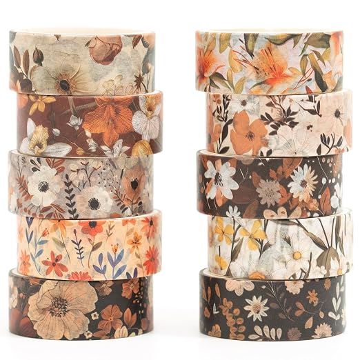 10 Rolls Blooming Flowers Washi Tape Set Floral Arts Adhesive Tapes Colorful by Songdao