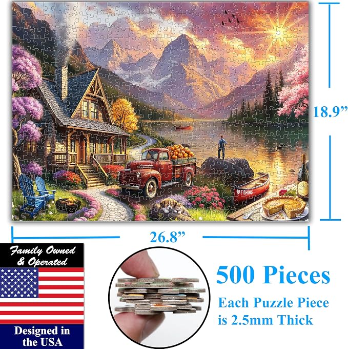 Think2Master Lakeside Mountain Retreat 500 Pieces Large Format Jigsaw Puzzle: - Image 6