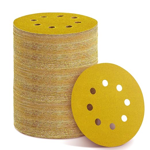 150PCS 400 Grit Gold Sanding Discs, 5-Inch 8-Hole Sandpaper by YEHBS