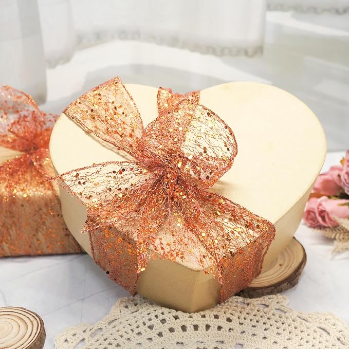 CT CRAFT LLC Sparkling Glitter Mesh Wired Ribbon 2.5" x 20 Yards Bronze Orange - Image 5