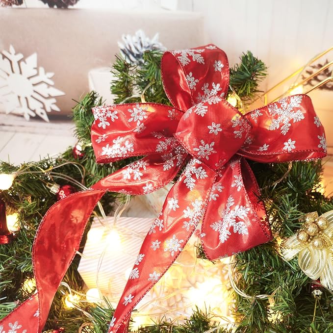CT CRAFT LLC Red Metallic with Silver Glitter Snowflake Wired Ribbon 2.5 Inch x - Image 6