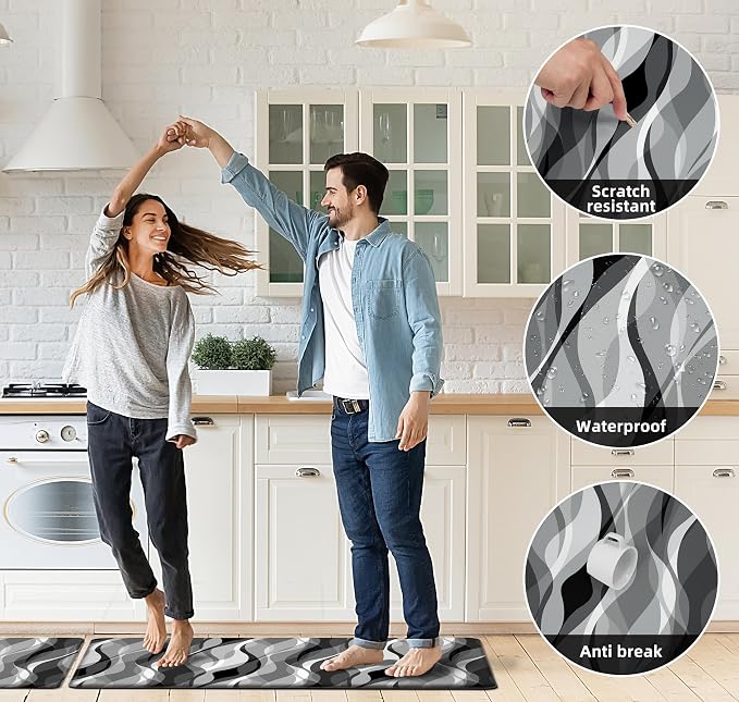 weesire Kitchen Mats for Floor Modern Abstract Kitchen Rugs Grey Stripe Anti - Image 7