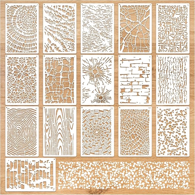 16 Pieces Stencils for Painting, Abstract Texture Mixed Media Art Supplies by Boqon