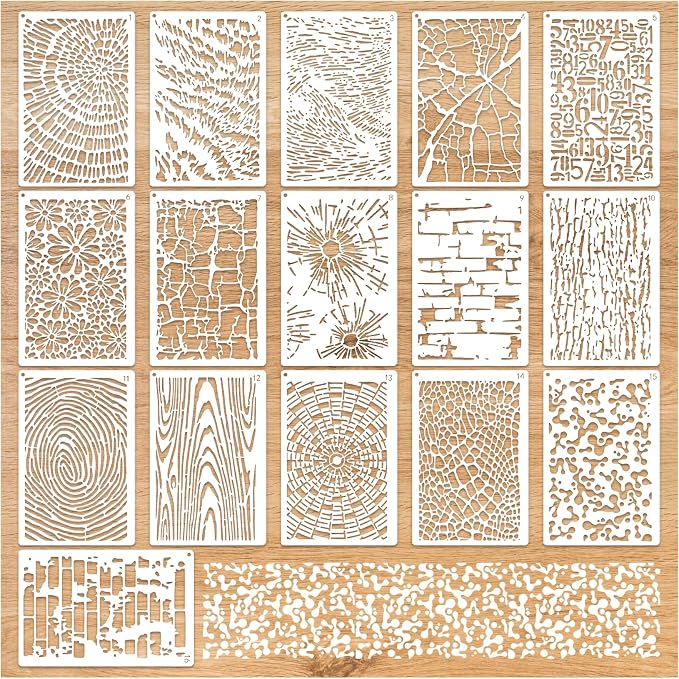 16 Pieces Stencils for Painting, Abstract Texture Mixed Media Art Supplies - Image 9