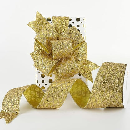 HUIHUANG Gold Glitter Wired Ribbon by HUIHUANG