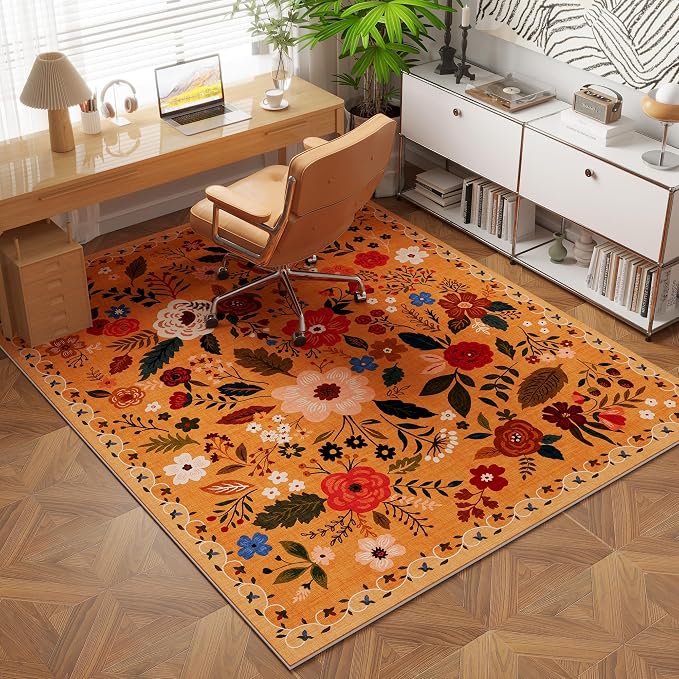 Rugcomf Area Rug 4x6 Rug Washable Boho Rugs Non Slip Low Pile Floral Small - Image 6