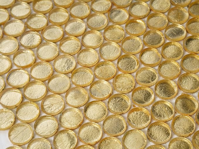 1.03 sq ft/Piece Pack of 1, Glossy Gold Glass Penny Round Mosaic Tiles – 12.2" - Image 8