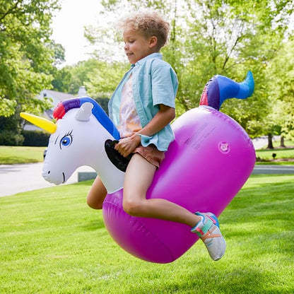 Hearthsong Hop N Go Inflatable Unicorn Riding Bouncy Hopping Toys - Image 2