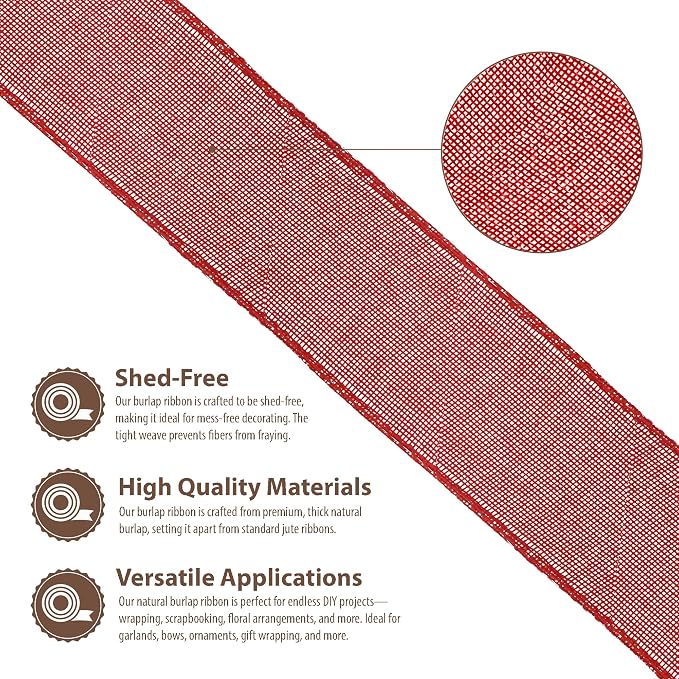 Mandala Crafts Red Burlap Ribbon 2.5 Inches Wide Jute Ribbons - Image 3