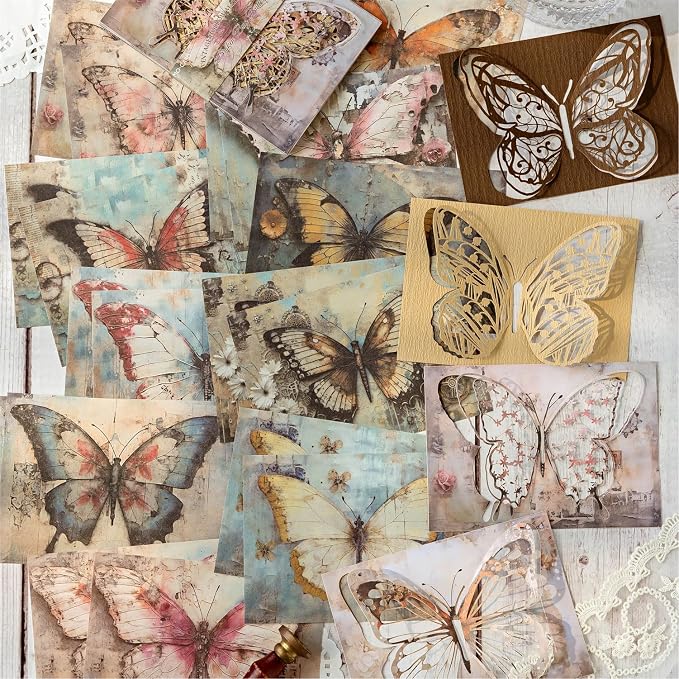 Vintage Butterfly-Themed Scrapbook Paper Set, Scrapbooking, DIY Crafts - Image 9