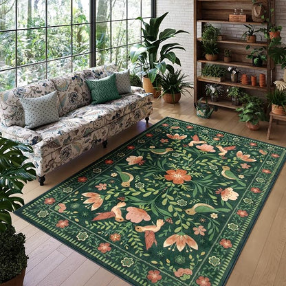 Morebes Washable Floral 5x7 Green Area Rug by Morebes