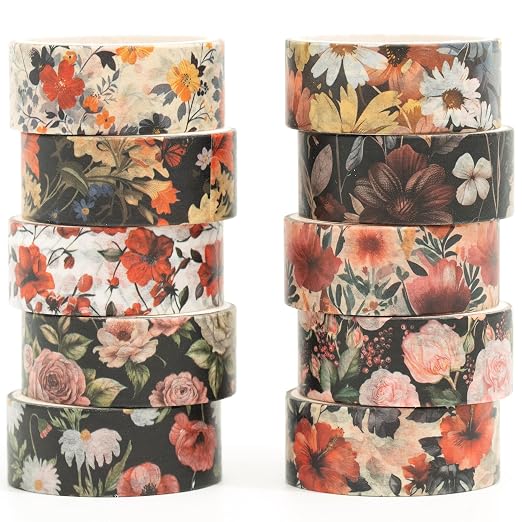 10 Rolls Blooming Flowers Washi Tape Set Floral Arts Adhesive Tapes Colorful by Songdao