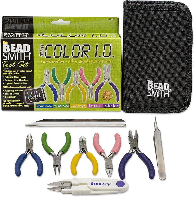 The Beadsmith Mini Color-ID Set – 3”, 8-Pieces Includes: Chain Nose, Round Nose by TheBeadsmith