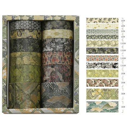 12 Rolls Kyoto Charm Washi Tape Set Japanese Arts Adhesive Tapes Geometric - Image 3