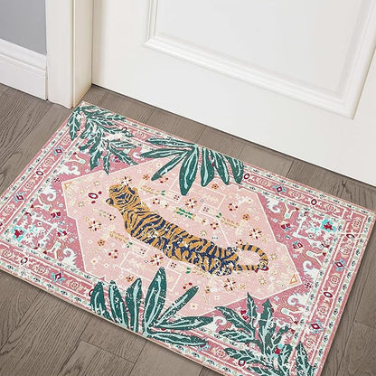 Hippie Rugs, 2x3 Faux Wool Tropical Pink Boho Throw Rugs by Aldopein