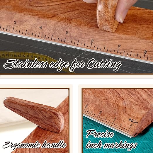 SAVINA Safety Ruler with Handle & Stainless Steel Edge - 13in Handmade Hardwood - Image 4